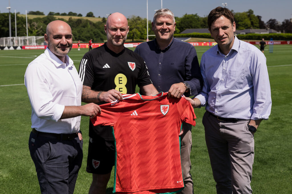 Wales’ Head Coach Robert Page and Wales CEO Noel Mooney with new Wales Sponser, South Wales Sports Grounds at the vale resort ahead of the UEFA European qualifier vs Armenia at the Cardiff City Stadium on the 16th of June 2023